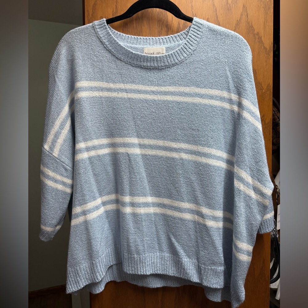 Cozy Striped Crew Neck Sweater in Blue and Cream